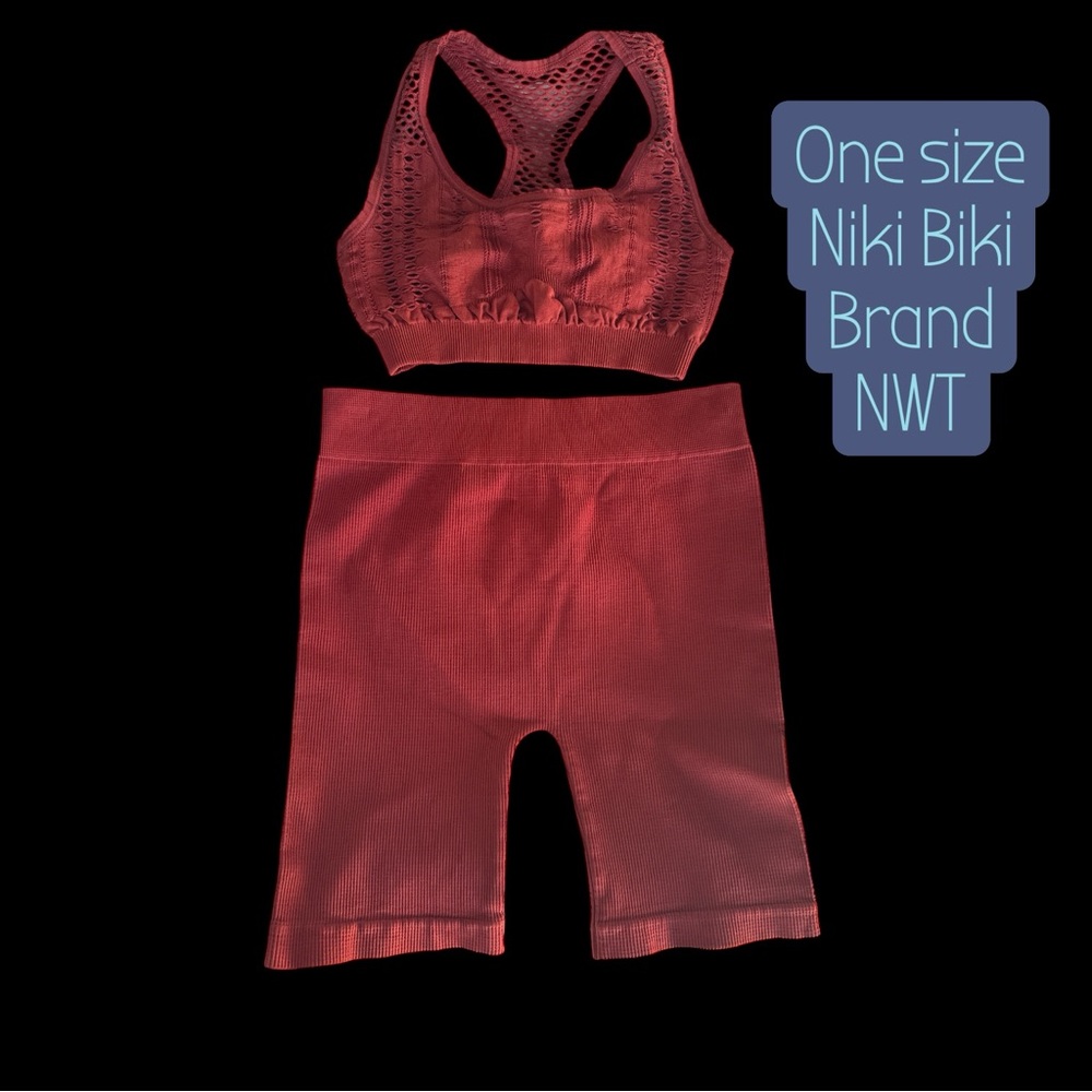 NikiBiki yoga set - deep Rust workout sport bra + yoga shorts OS one size XS S M